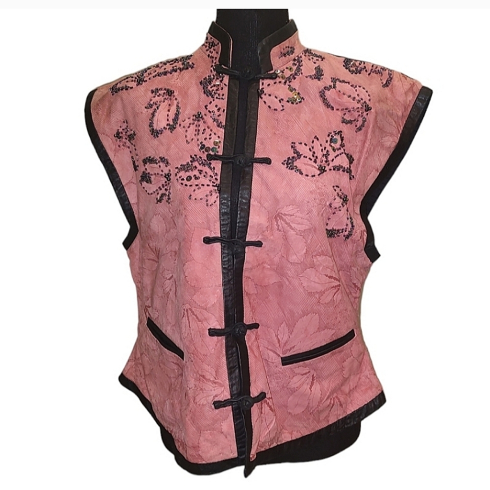 Vintage beaded suede leather vest